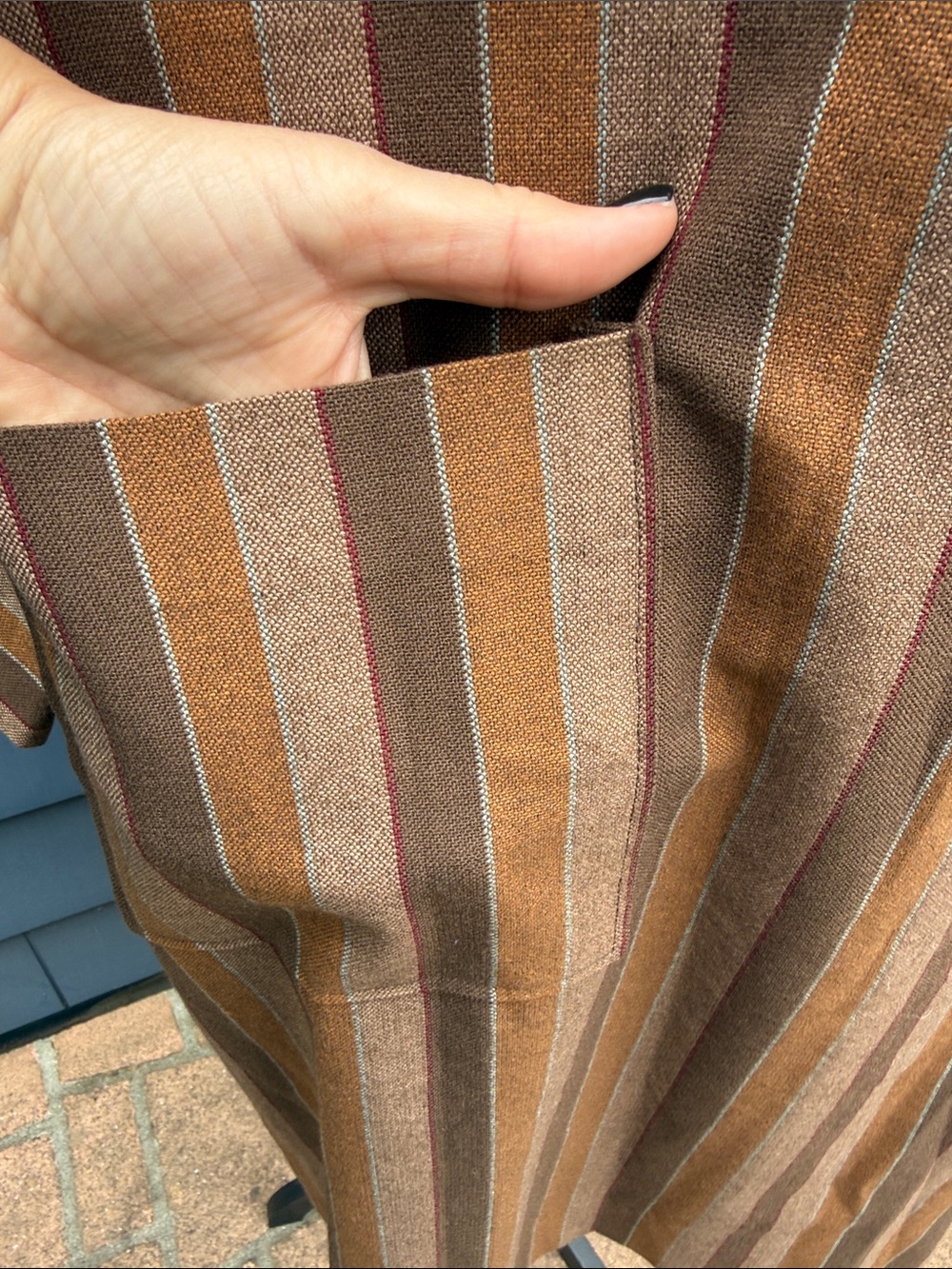 Vintage Striped Long Button-Front Dress Coat in Mustard and Brown handmade brown - Picture 9 of 12